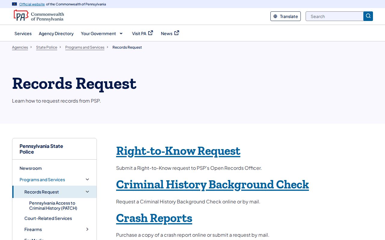 Pennsylvania State Police channel for Franklin County arrest records