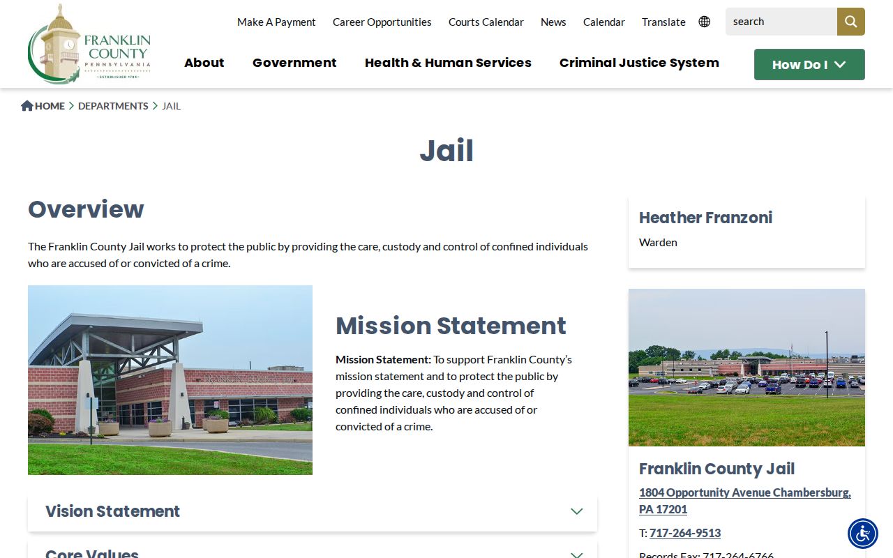 Franklin County arrest booking and jail contact page