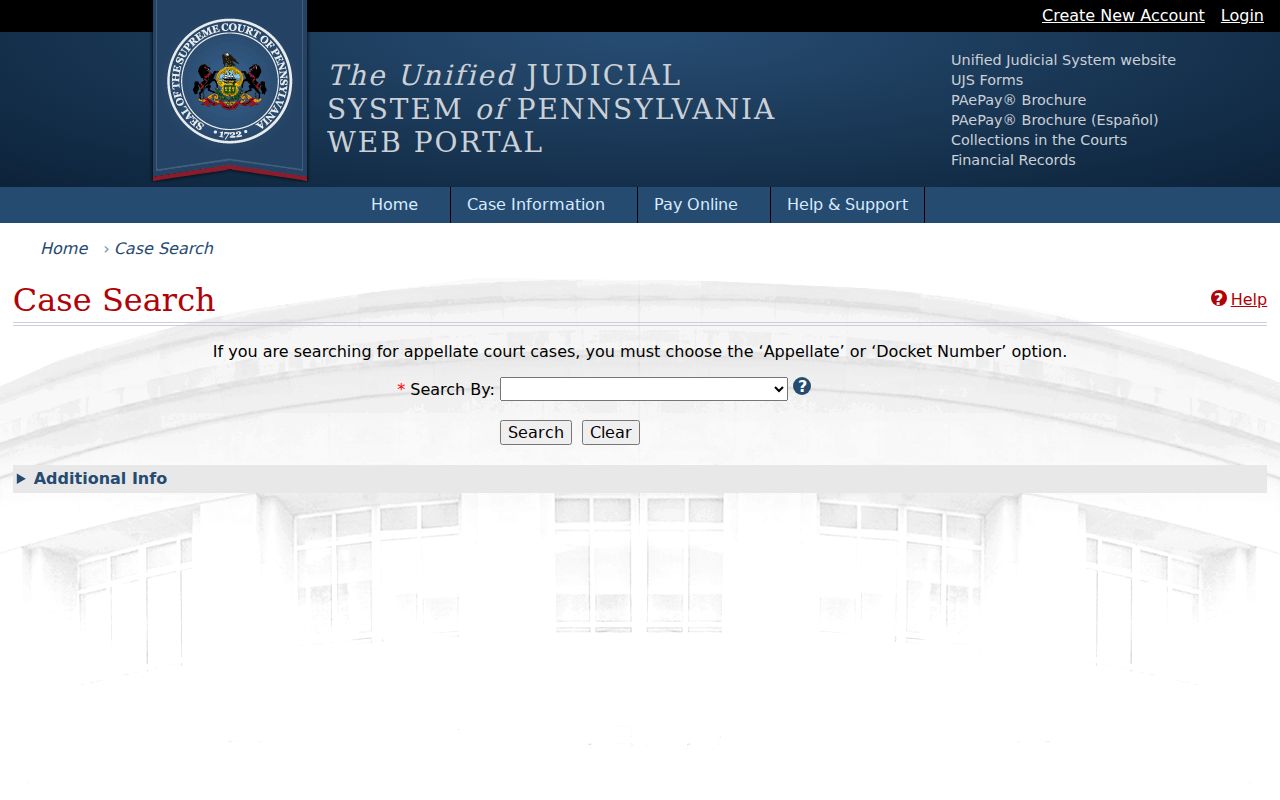 Franklin County court case lookup on Pennsylvania UJS Case Search