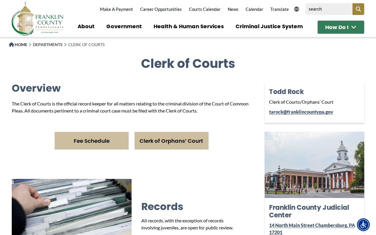 Franklin County court case records at the Clerk of Courts