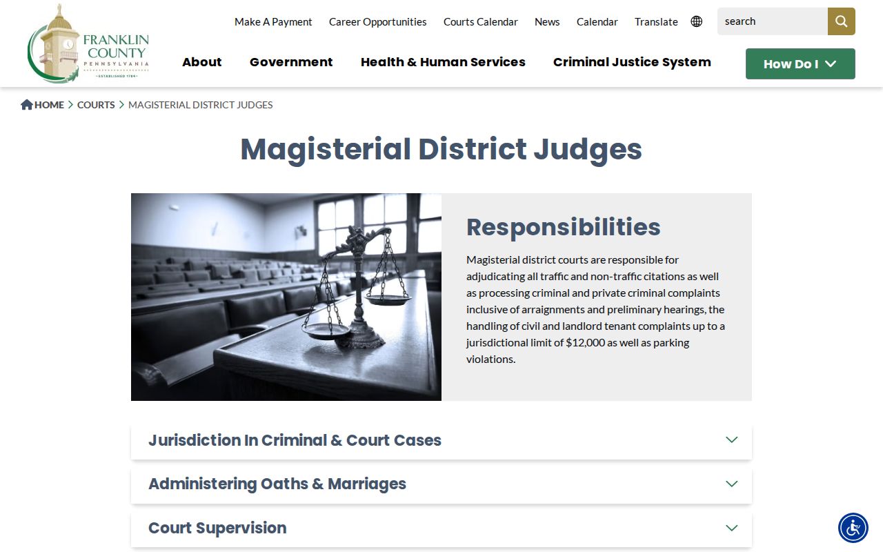 Franklin County magisterial district courts and criminal case contacts