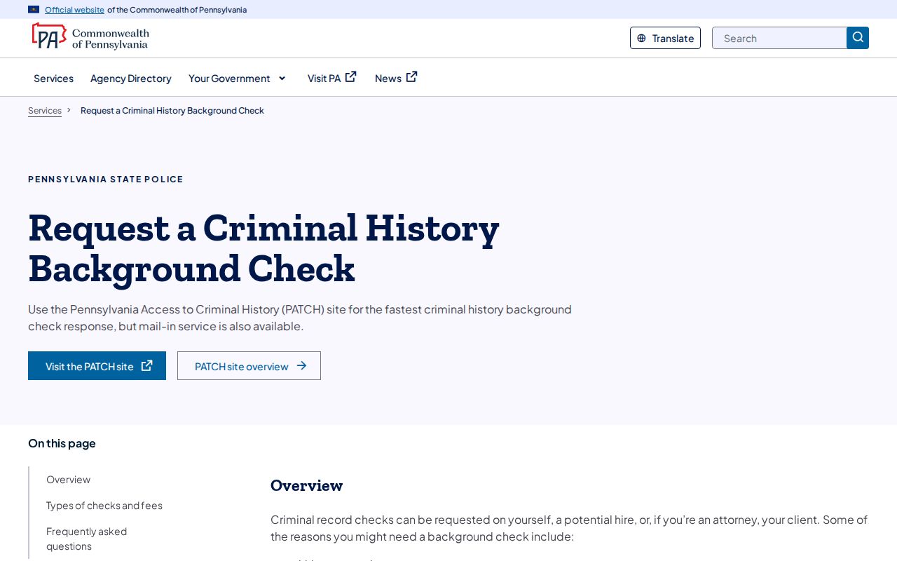 Pennsylvania criminal history check guidance for Franklin County records