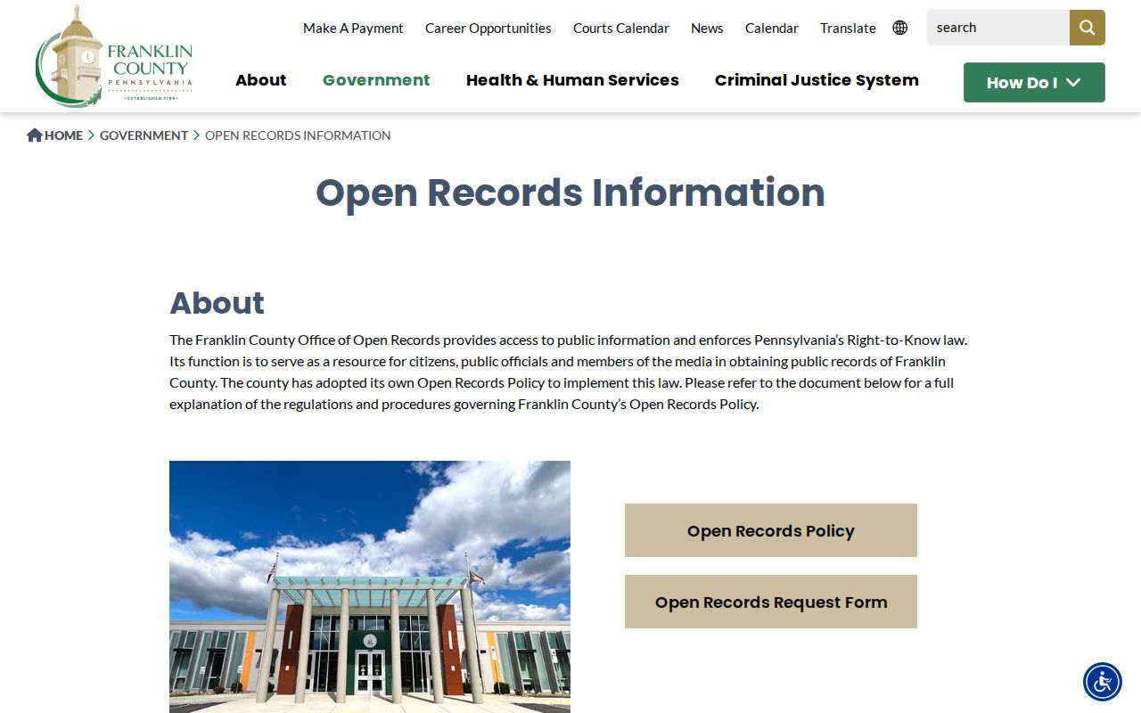 Franklin County criminal records Right-to-Know request information