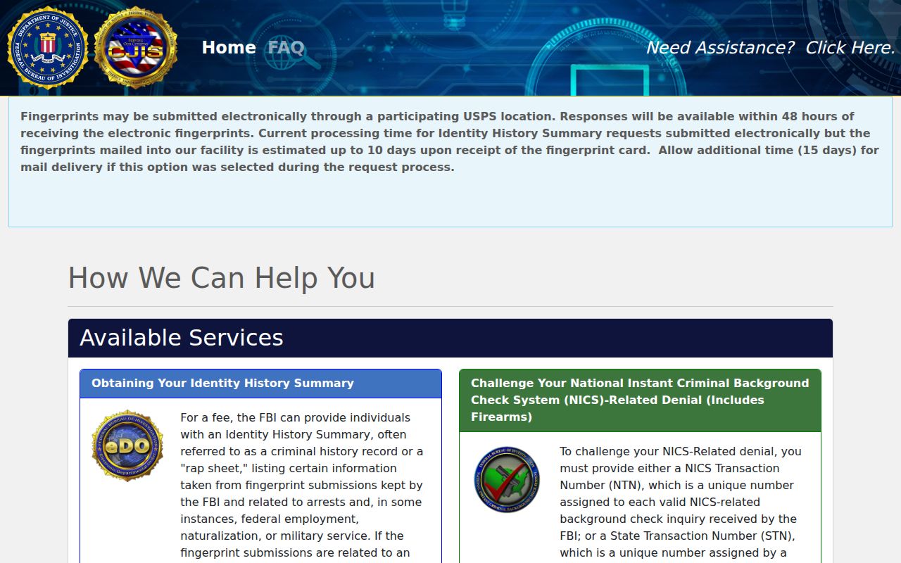 FBI identity history request for Franklin County residents