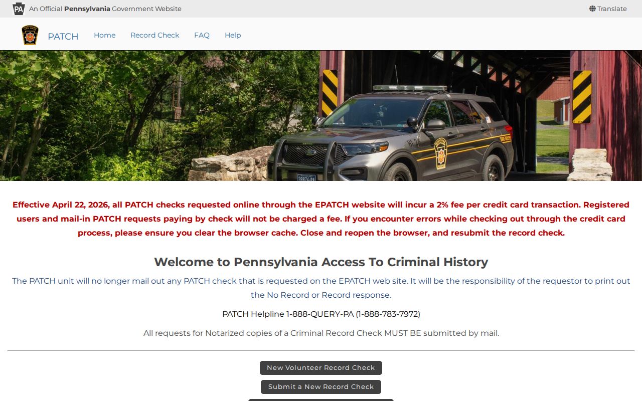 PATCH portal for Franklin County criminal history requests