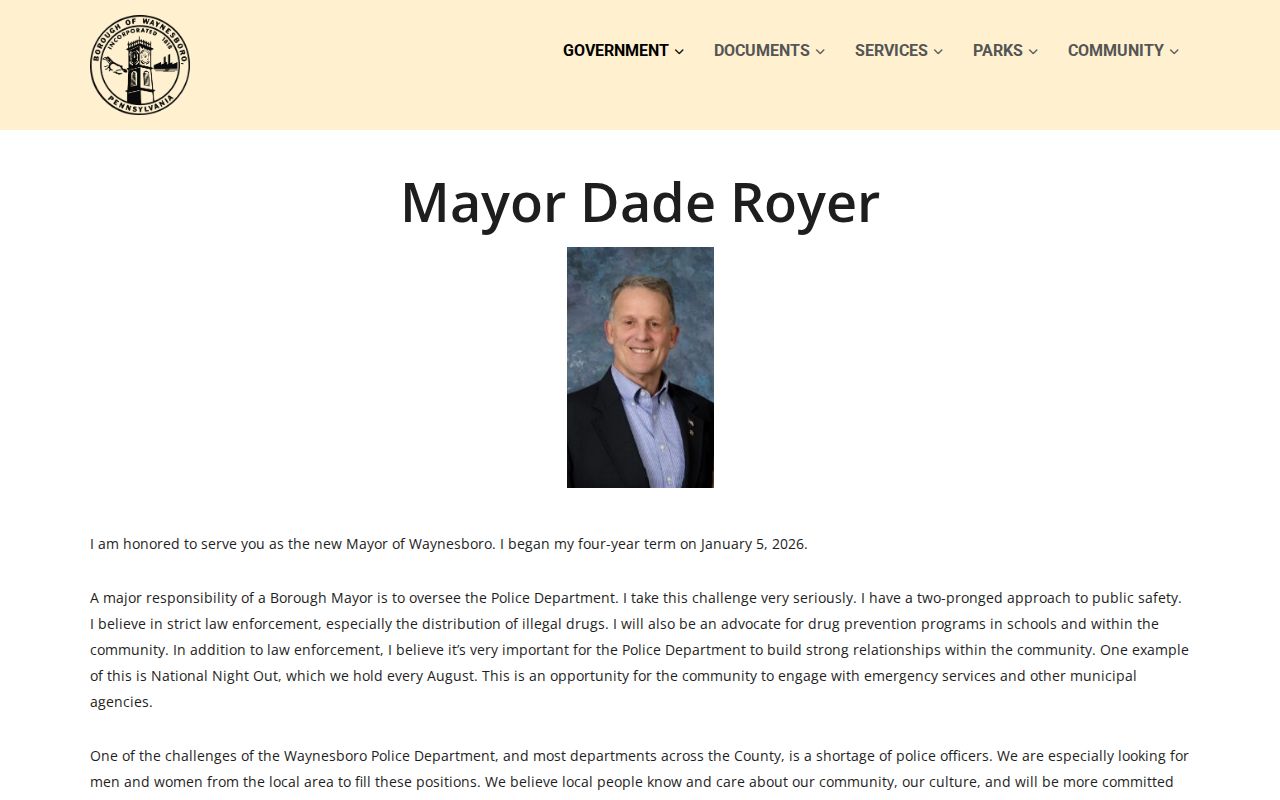 Waynesboro criminal records context from the mayor and police oversight page