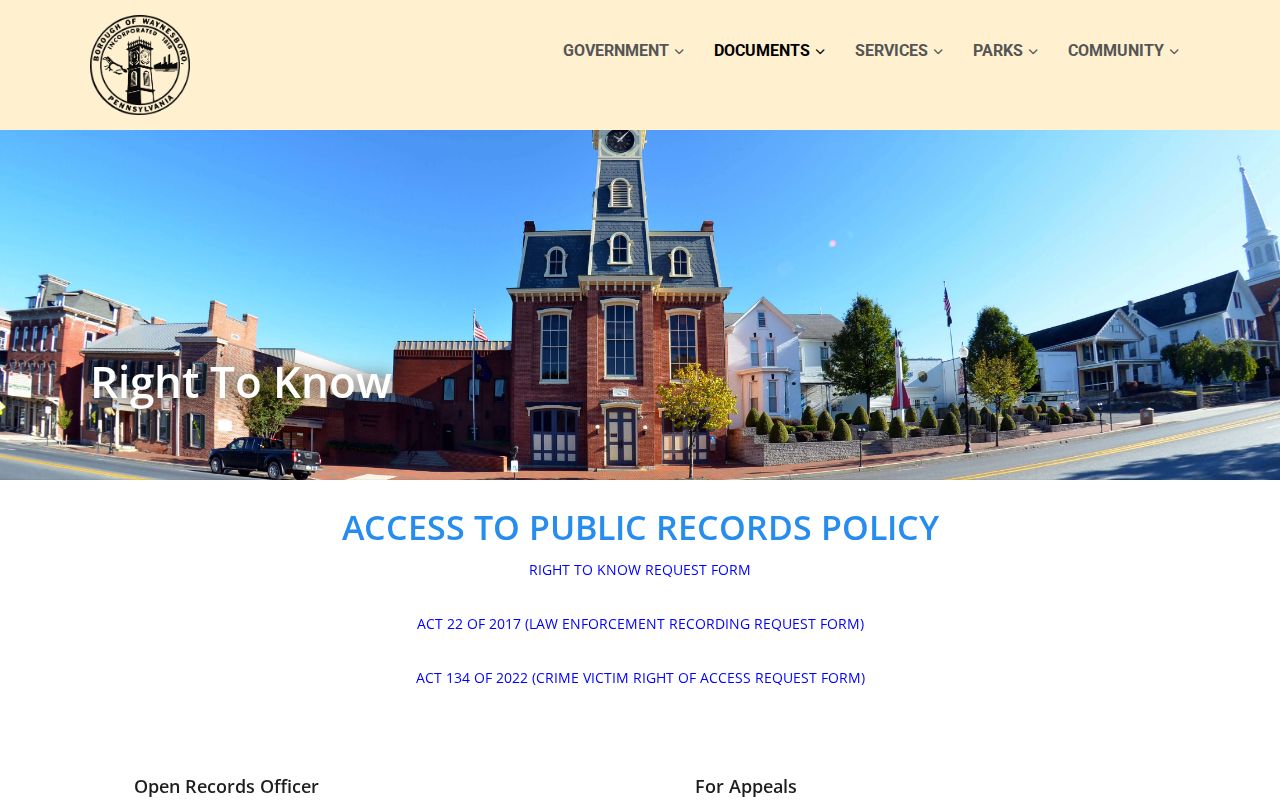 Waynesboro criminal records Right-to-Know and Act 22 forms